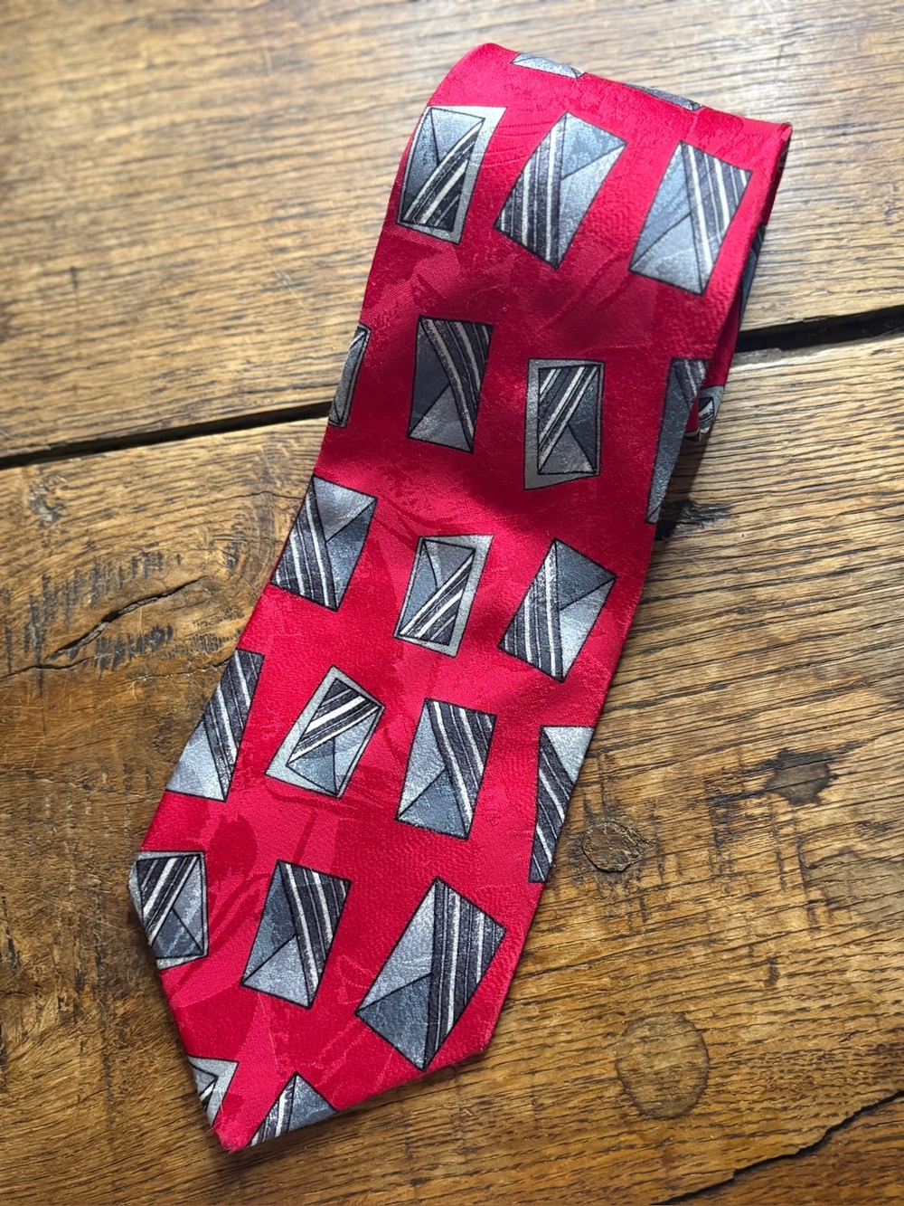 Vintage Fierte SRL Silk Tie Made in Italy Red Geometric Abstract Retro 80s 90s